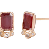 Rectangle Ruby with Tri Dot Diamonds Earrings Jaine K Designs   