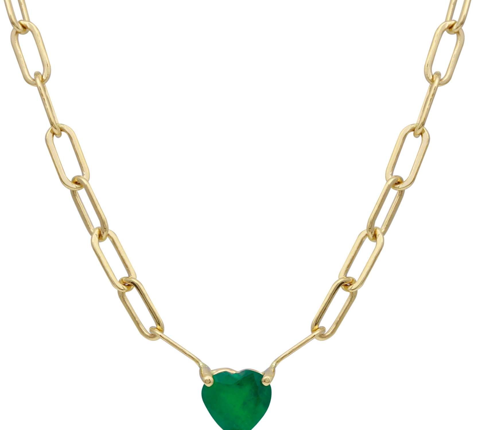 Emerald Heart Paperclip Chain Necklace Pendant Jaine K Designs   