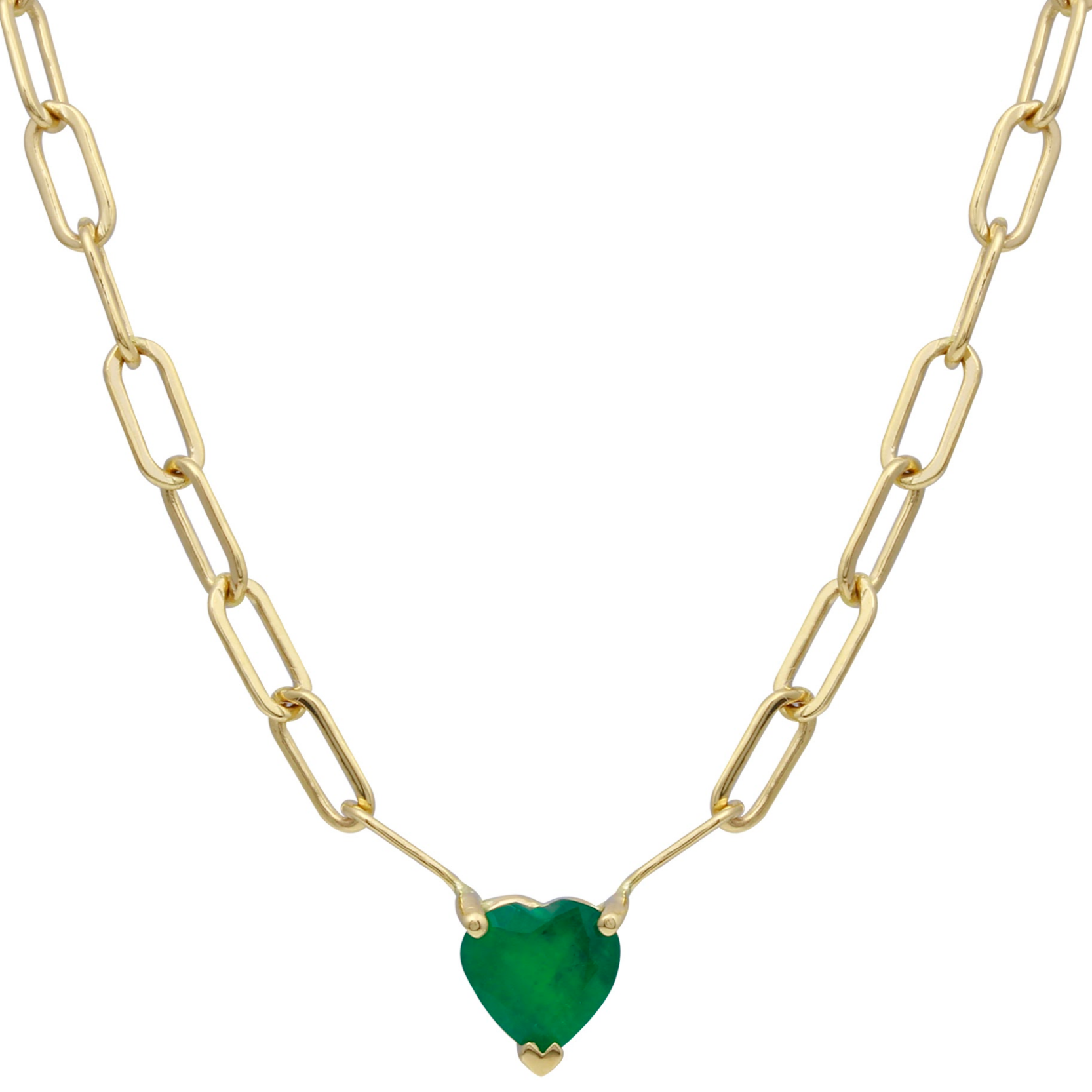 Emerald Heart Paperclip Chain Necklace Pendant Jaine K Designs   