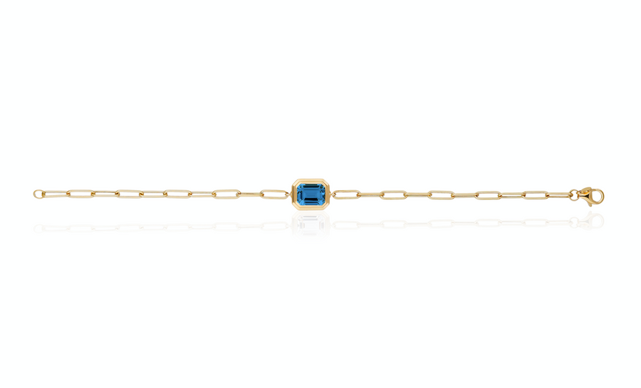 London Blue Topaz Emerald Cut Bezel Set Bracelet Bracelet Goshwara   