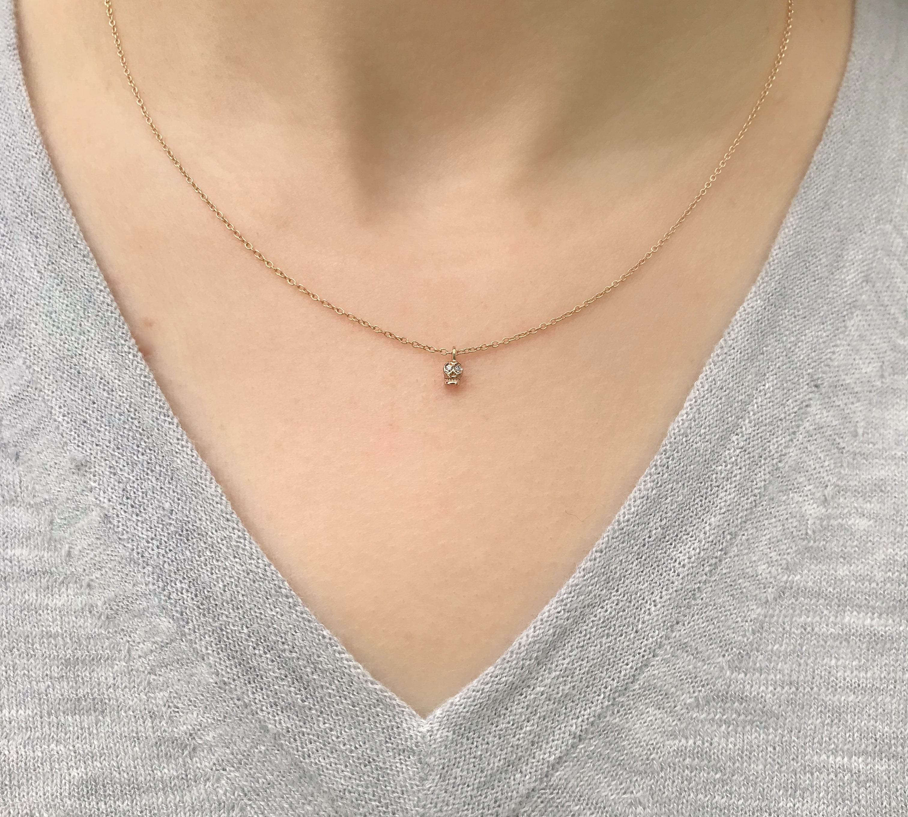 Tiny Skull Necklace, White Diamonds Pendant Jaine K Designs   