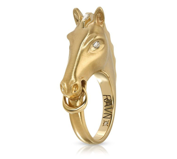 Horse Ring, Yellow Gold and Diamond Statement Ring House of RAVN   