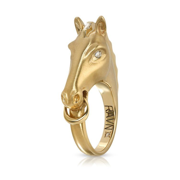 Yellow Gold Horse Ring with Diamond Eyes Cocktail House of RAVN   