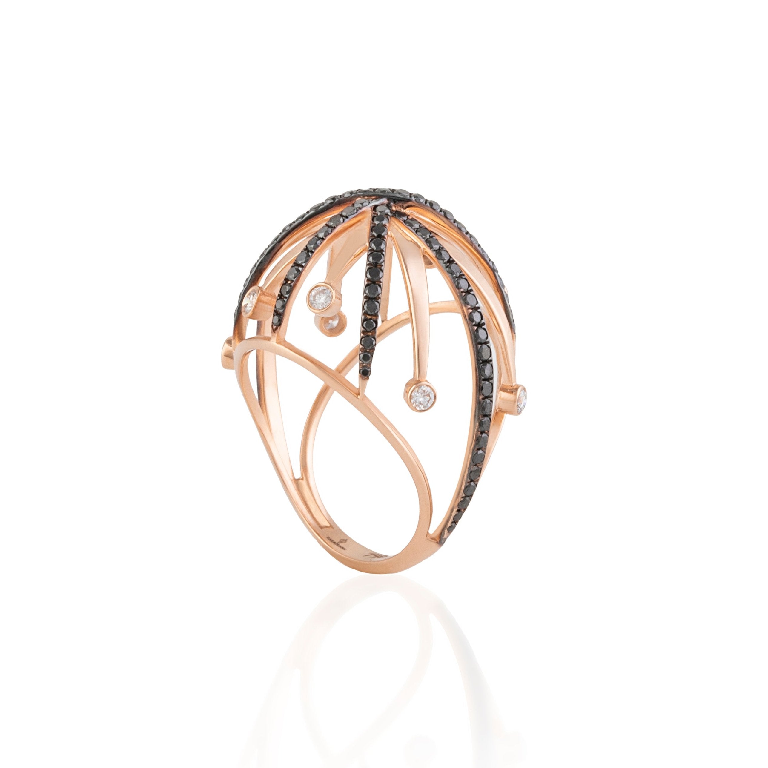Black & White Diamond Splash Ring Cocktail Ring Falamank