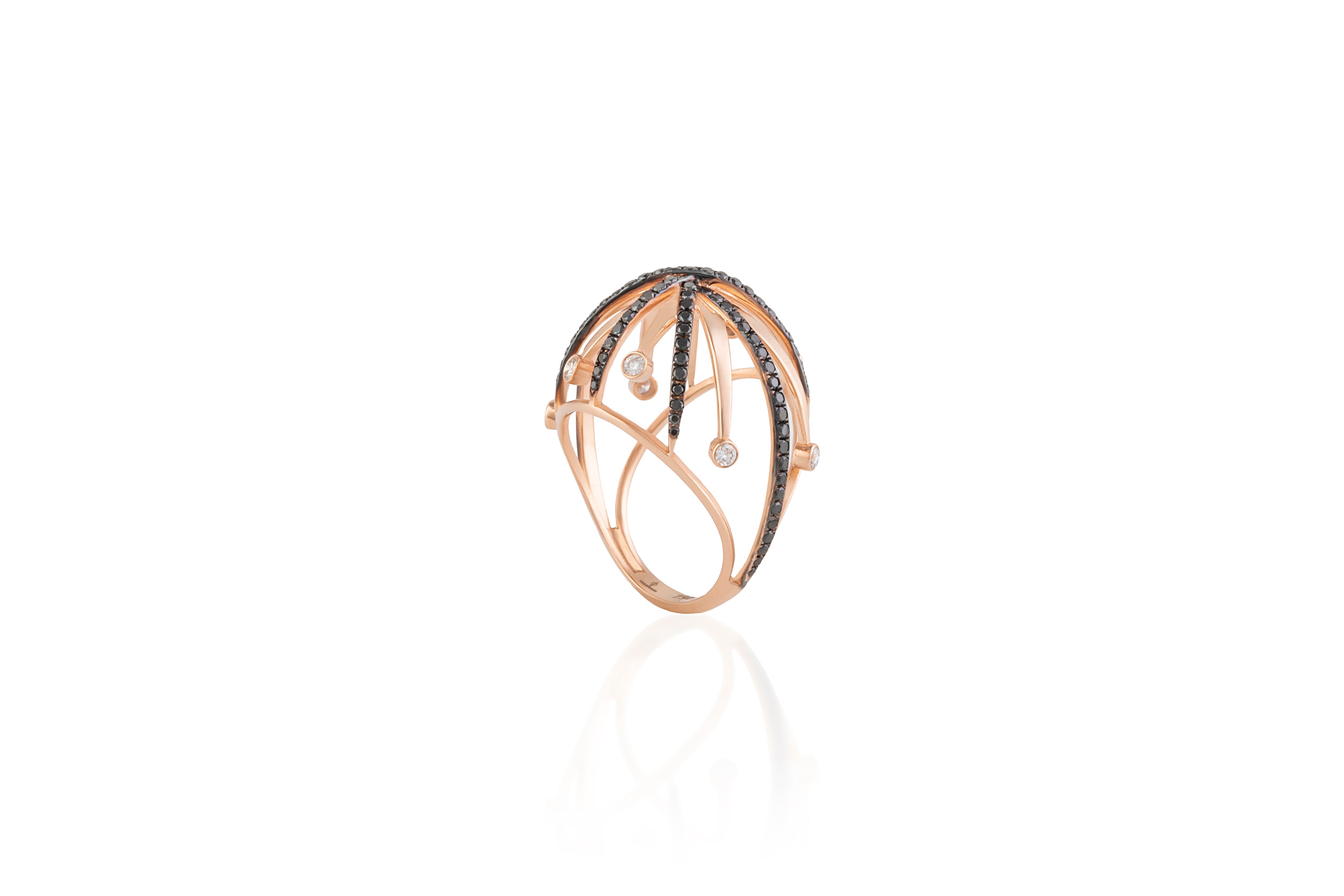 Ring with Black Diamonds in Rose Gold Cocktail Falamank   