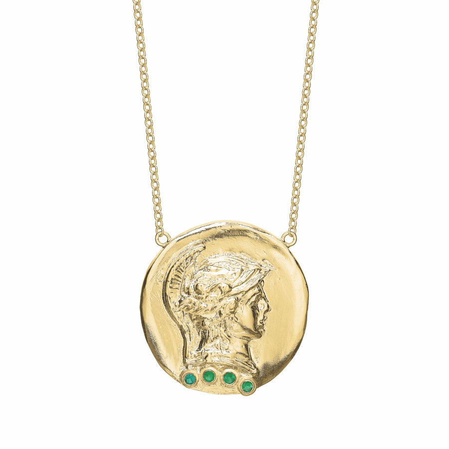 Roman Token Courage Necklace Pendant Tracee Nichols Yellow Gold Emeralds 