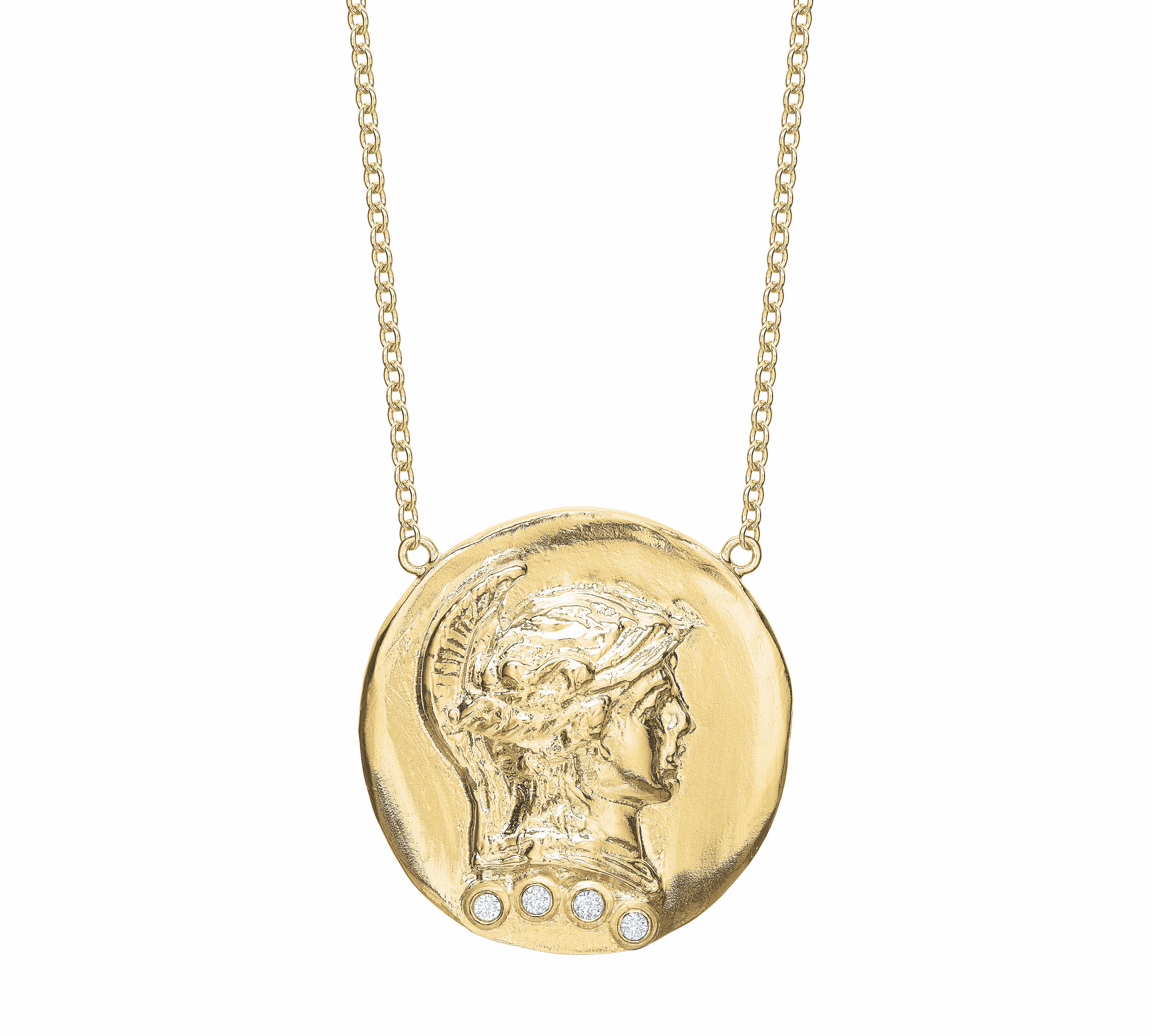 Roman Token Courage Necklace Pendant Tracee Nichols Yellow Gold White Diamonds 