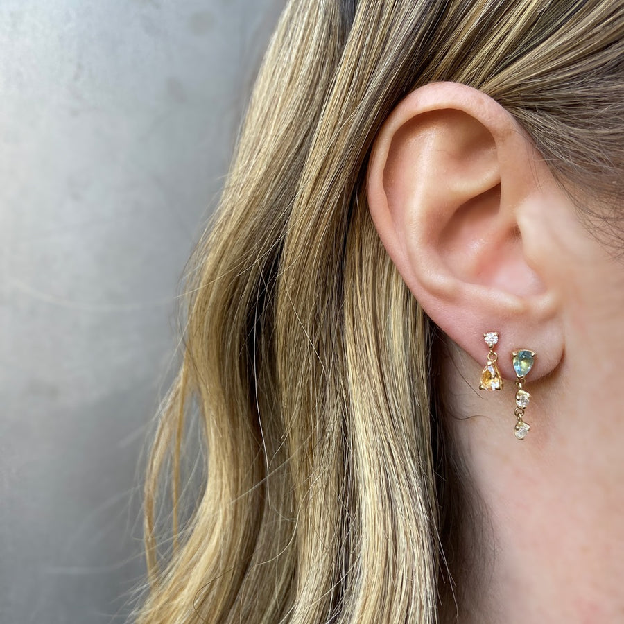 Pear Aqua with Double Diamond Drop Earring Drop Jaine K Designs   