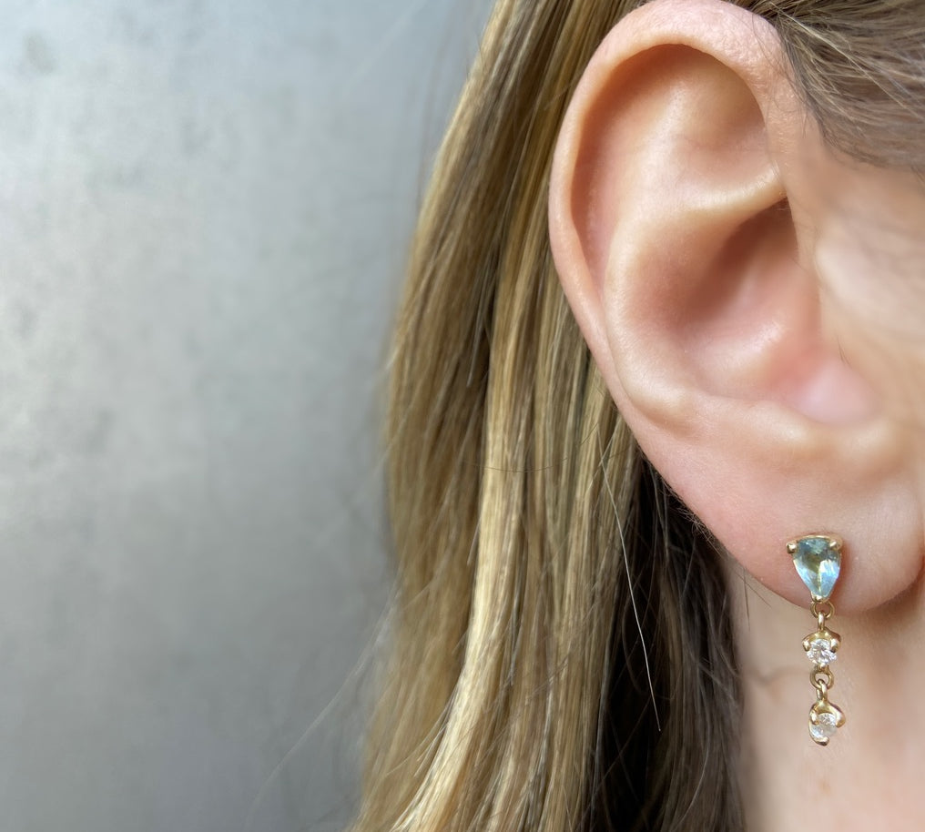 Pear Drop Earring, Aquamarine and Diamond Drop Earrings Jaine K Designs   