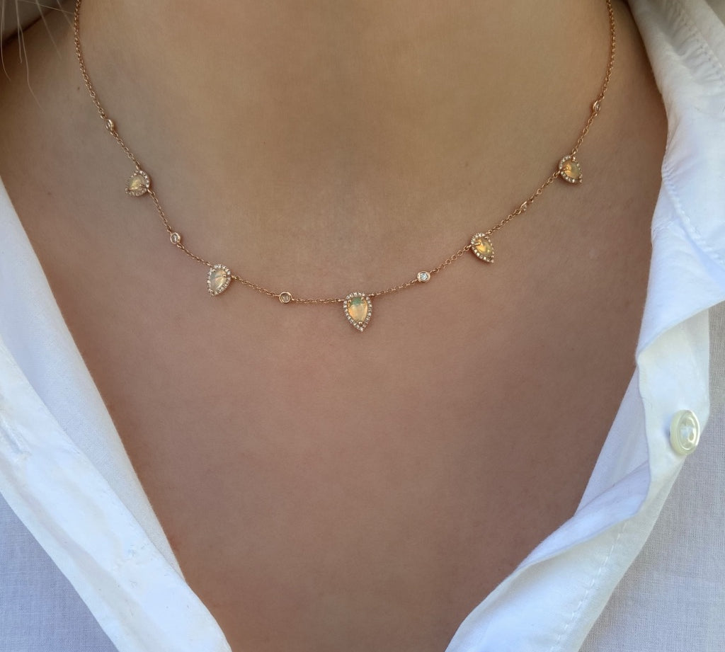 Opal Teardrop and Diamond Necklace Necklace Sale   
