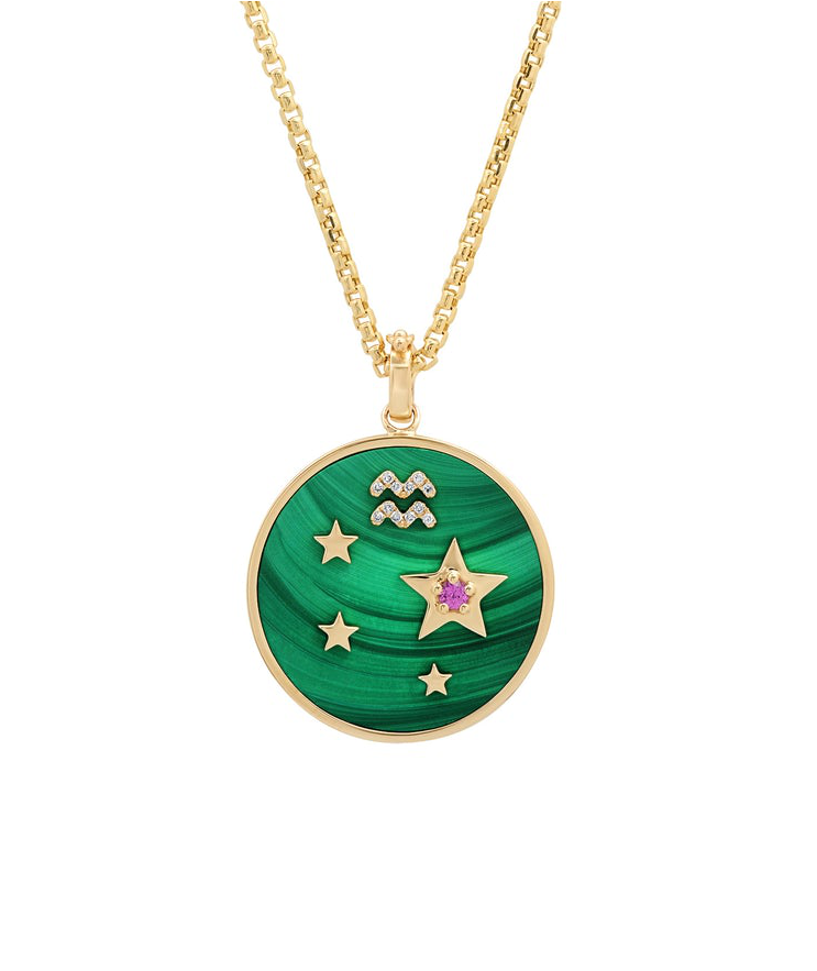 Large Malachite Zodiac Necklace Pendant Helena Rose Jewelry Aquarius - Innovative and Loyal  