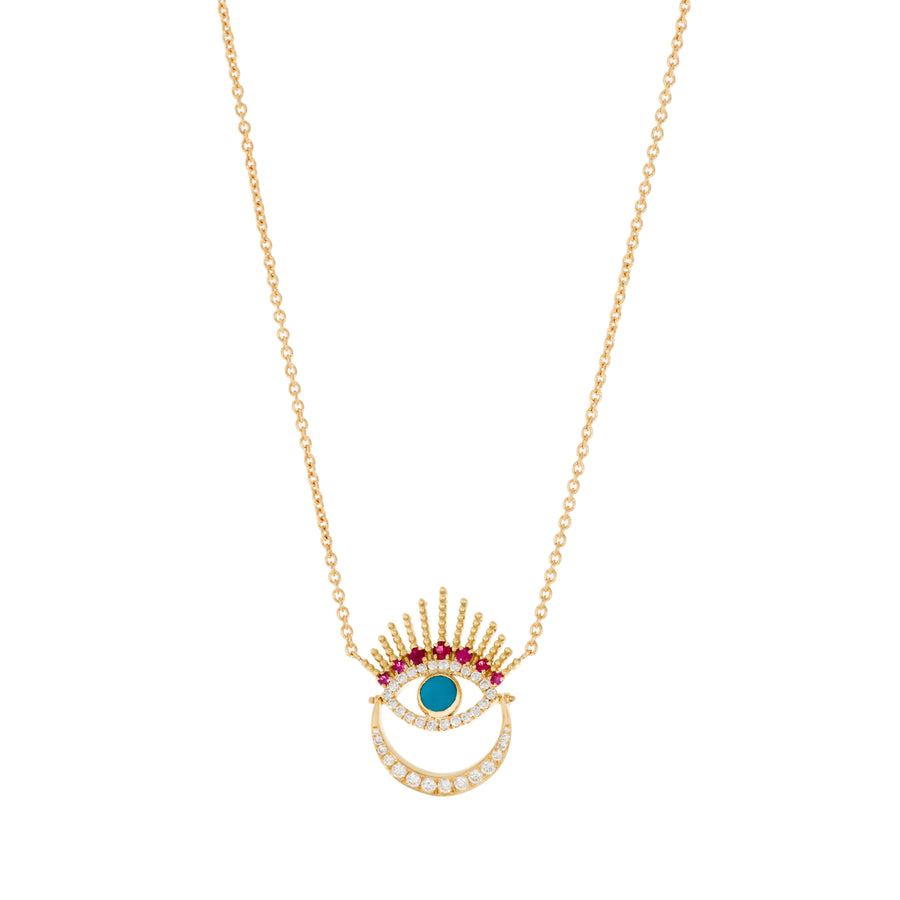 Written in the Stars Yellow Gold Evil Eye Necklace Pendant Falamank   