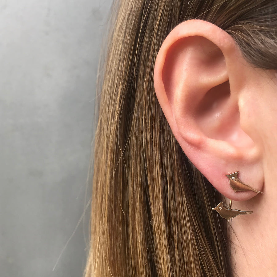 Flock Bird Stud with Bird Ear Jacket Ear Cuff Yakira Rona   