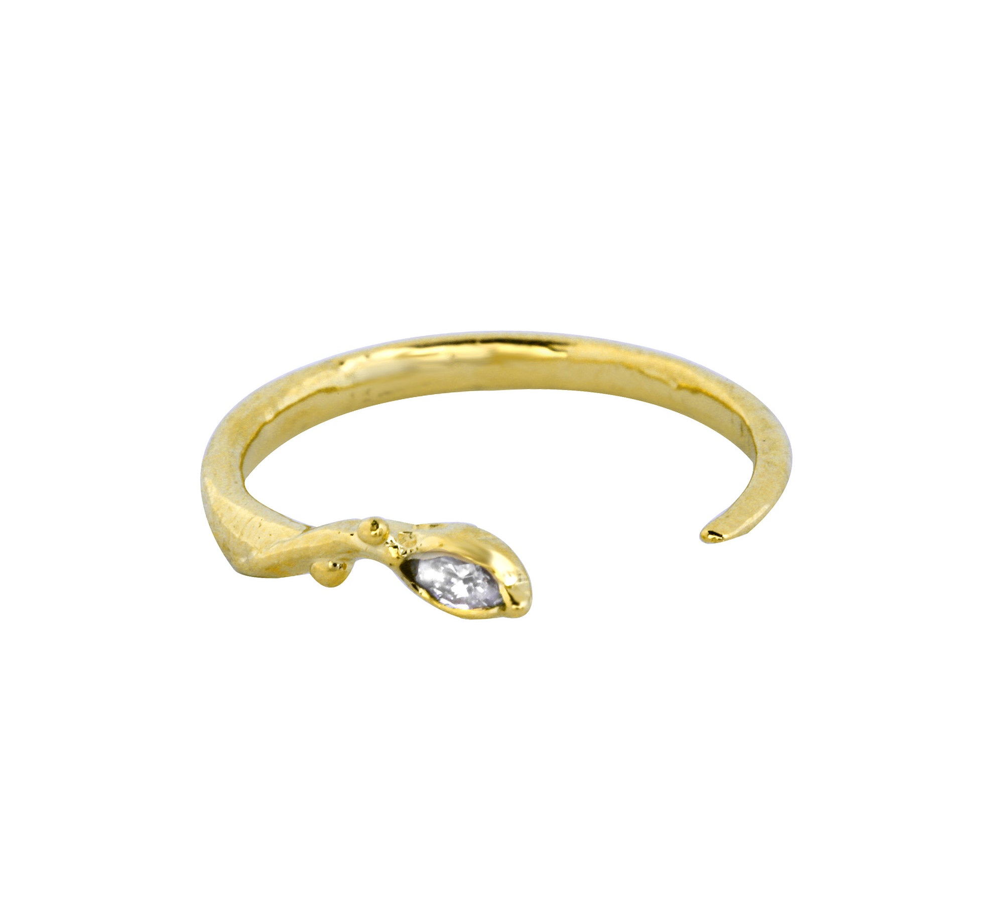 Single Diamond Leaf Open Ring Band Jaine K Designs Yellow Gold  