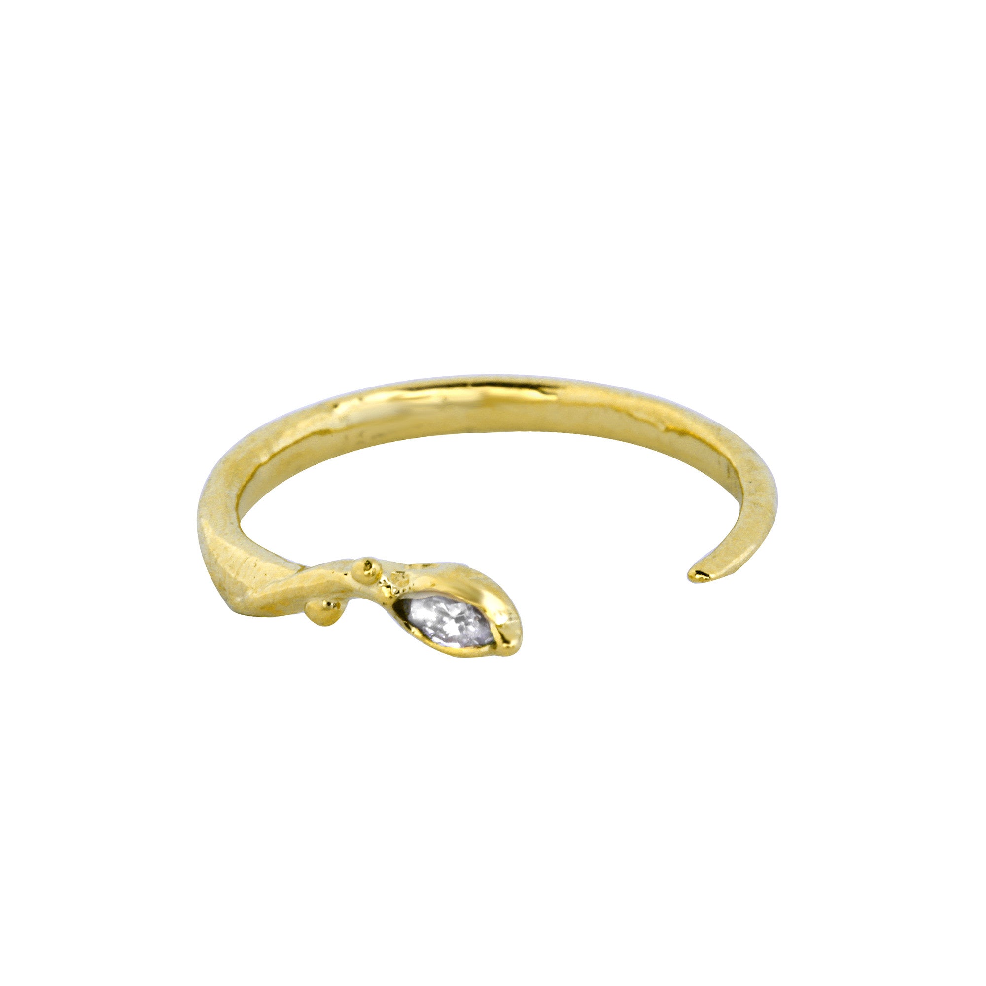 Single Diamond Leaf Open Ring Band Jaine K Designs Yellow Gold  