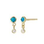 Double Dangle Earring, Turquoise and Diamond Drop Earrings Jaine K Designs Yellow  