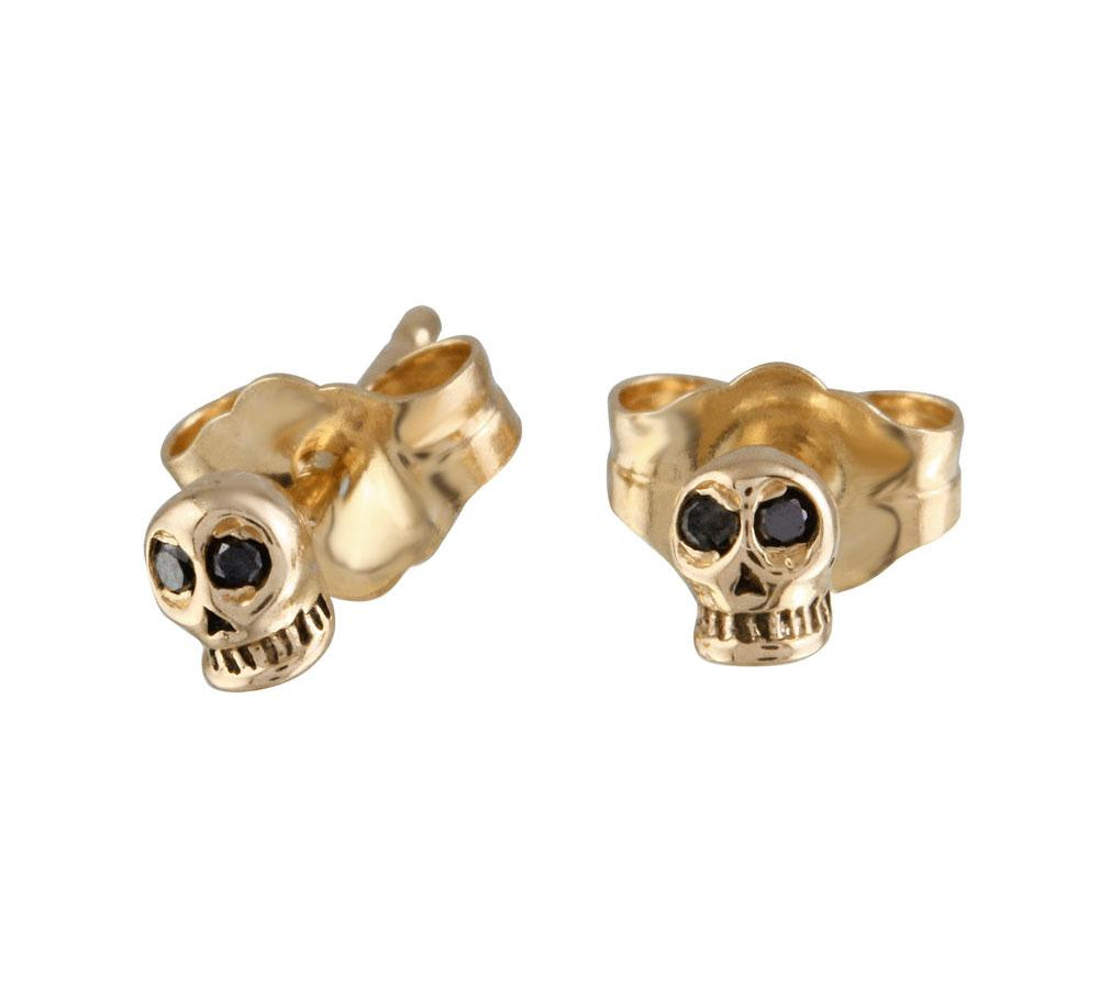Black Diamond Tiny Skull Stud Stud Earrings Jaine K Designs Yellow Gold  