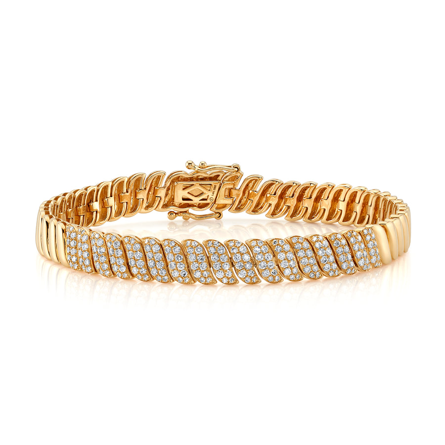 Smooth Half Pave Diamond Wavy Bracelet Bangle Roseark Deux   
