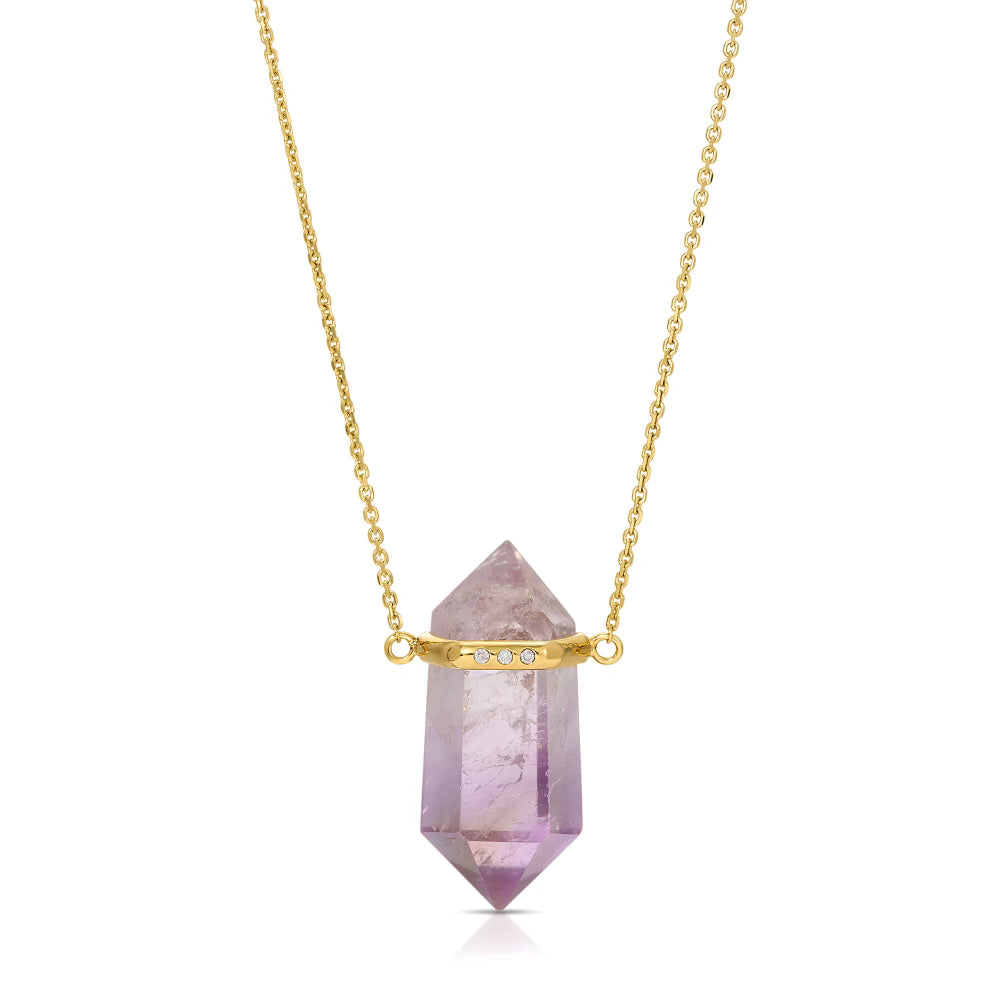 Pale Amethyst Crystal Pendant, Yellow Gold and Diamond Pendant House of Ravn   