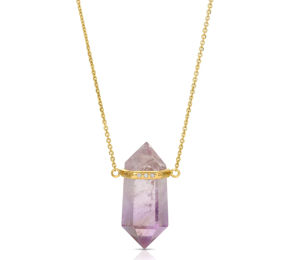 Pale Amethyst Crystal Pendant, Yellow Gold and Diamond Pendant House of Ravn   
