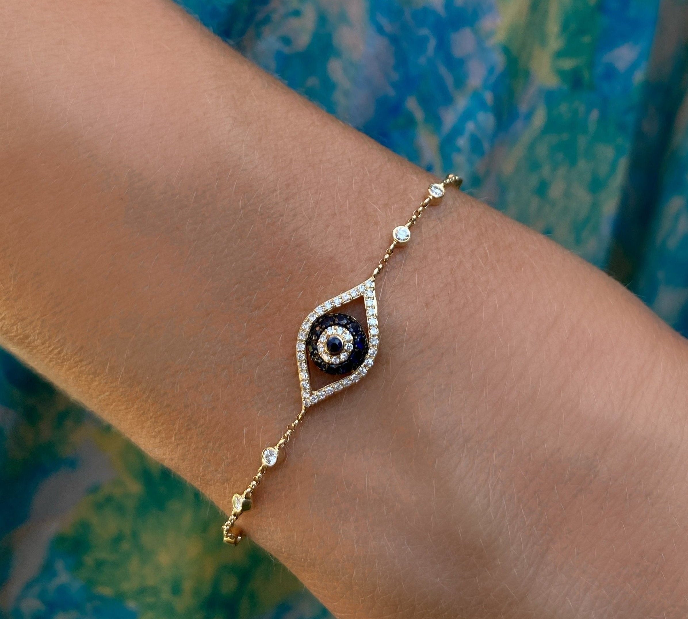 Black White Diamond Evil Eye Bracelet Chain Bracelet Roseark Deux   