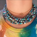 Beaded Multi Stone Candy Rainbow Necklace, 14K Gold Clasp Collar Jill Hoffmeister Blues  