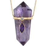 Marquise Drop Amethyst Crystal Pendant, Yellow Gold and Moonstone Pendant House of Ravn   
