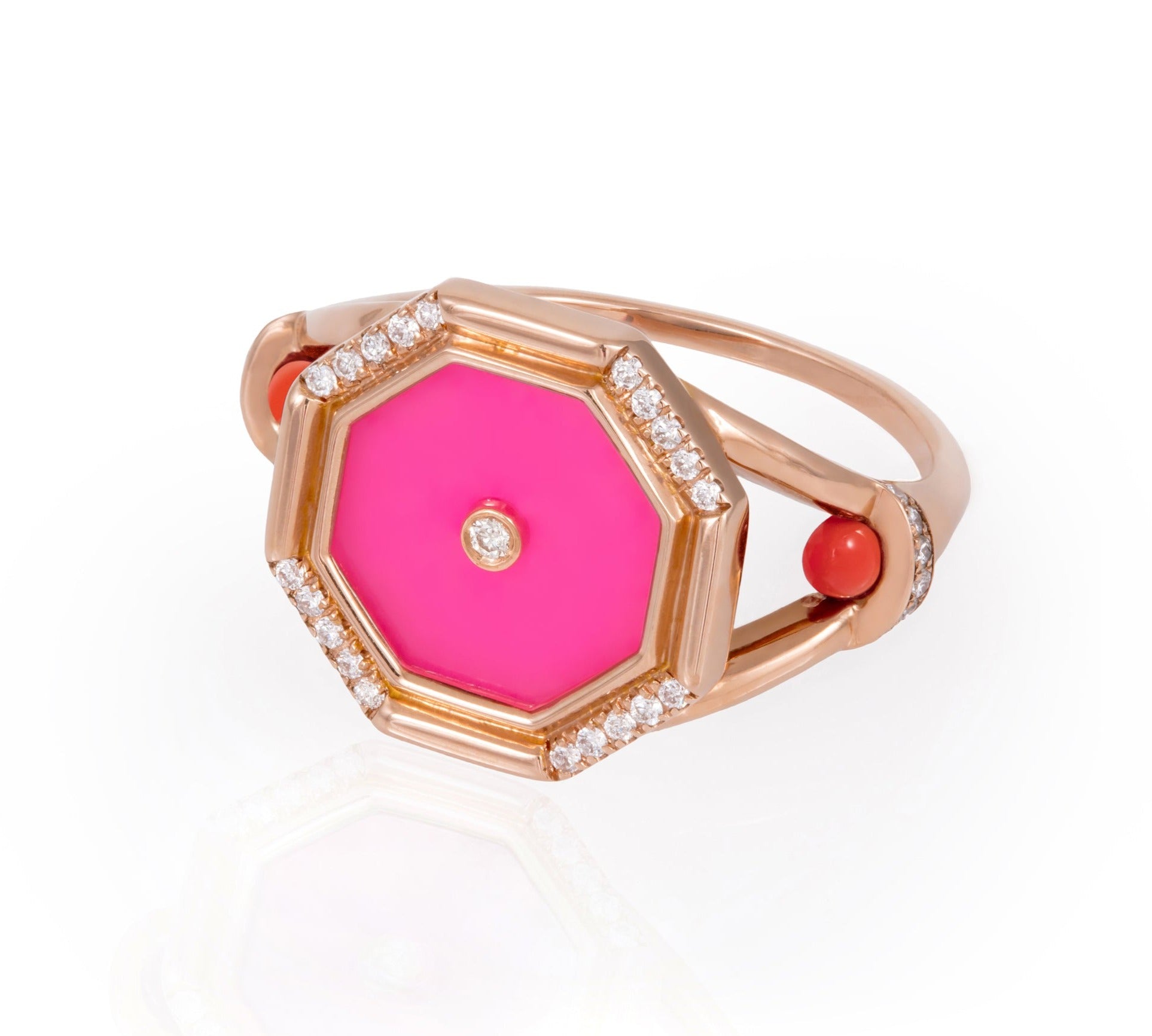 Hexagon Amulet Pinky Ring, Pink Agate Cocktail Latelier Nawbar   