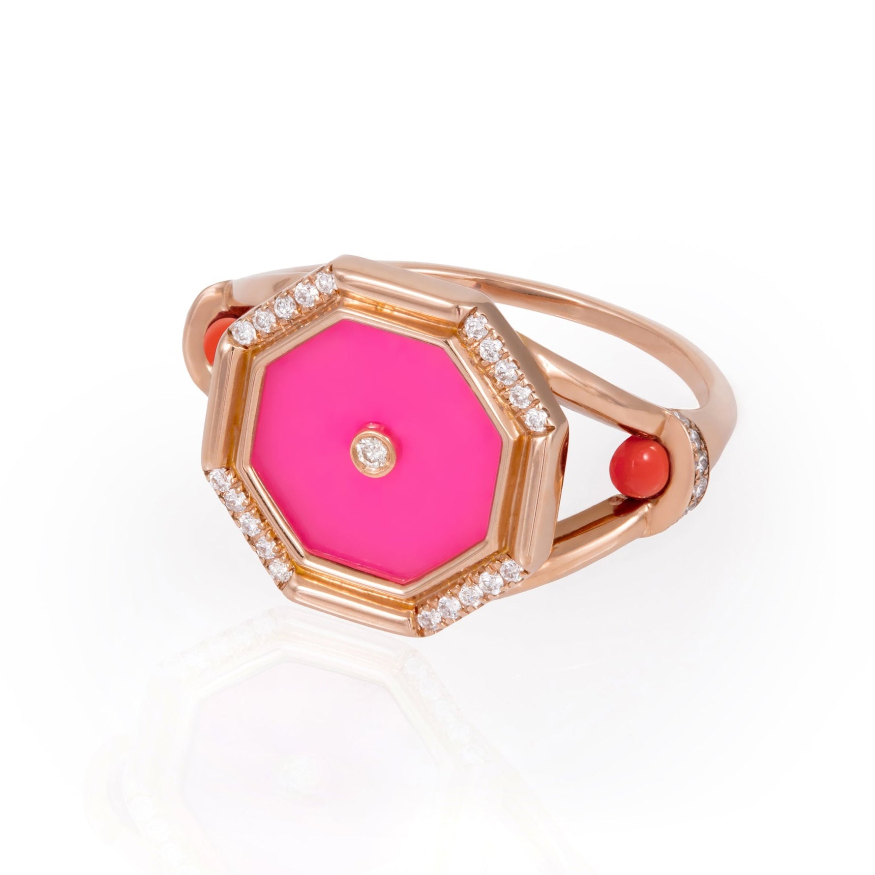 Pink Agate Hexagon Pinky Ring Ring Latelier Nawbar   