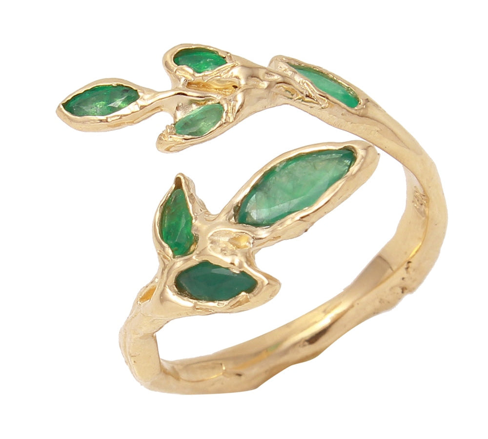 Seven Leaf Open Ring, Emerald Statement Jaine K Designs   