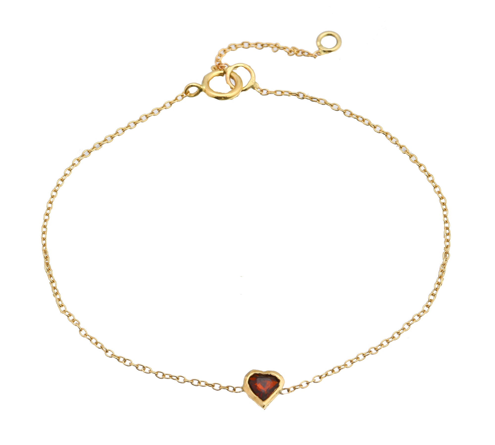 Garnet Heart Bracelet, Yellow Gold Chain Jaine K Designs   