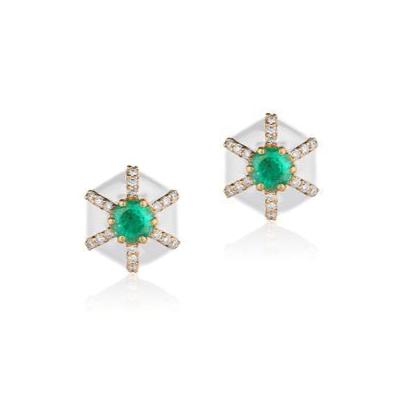 Hexagon Emerald & Diamond Stud Studs Goshwara Yellow Gold  