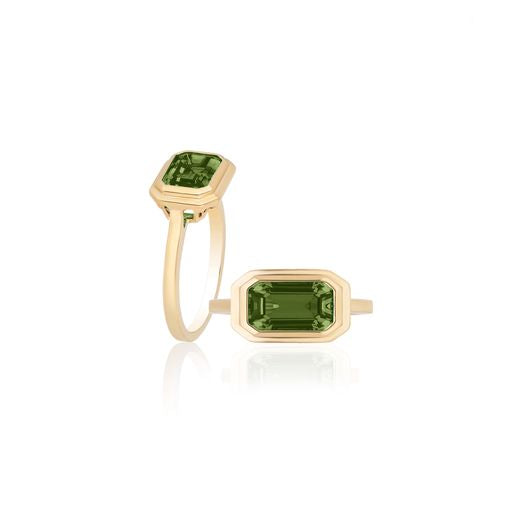 Green Tourmaline Horizontal Rectangular Shape Ring Cocktail Goshwara   