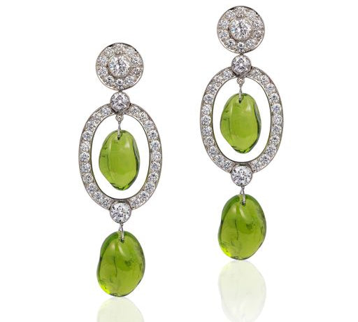 Peridot Tumble Bead Earrings with Diamonds Drop Goshwara   