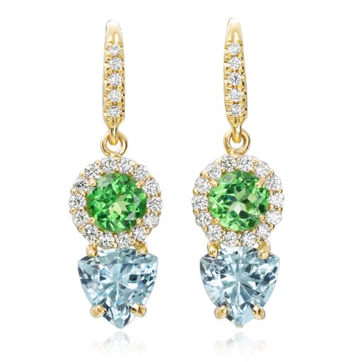 Tsavorite & Aqua Gemma Earrings Drop Lauren K Fine Jewelry   