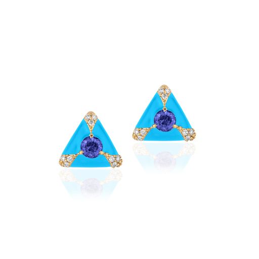 Trillion Shape Stud with Tanzanite and Diamonds Studs Goshwara Turquoise Enamel  