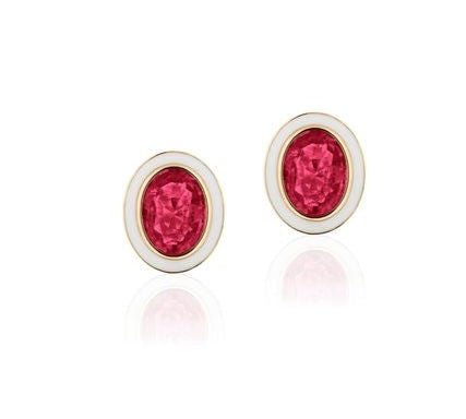 Faceted Rubelite Enamel Earrings Studs Goshwara   