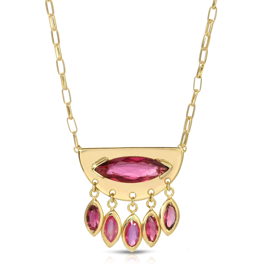 Aztec Rain Necklace in Pink Tourmaline and Ruby Pendant Christina Magdolna Jewelry   
