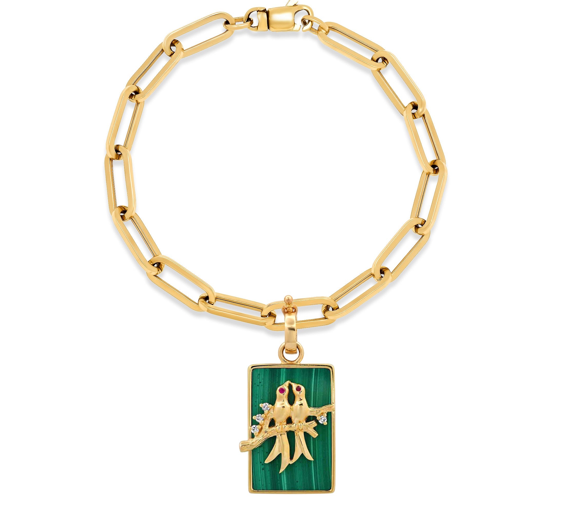 Paperclip Bracelet With Small Lovebirds Pendants Charm Bracelet Helena Rose Jewelry Malachite  
