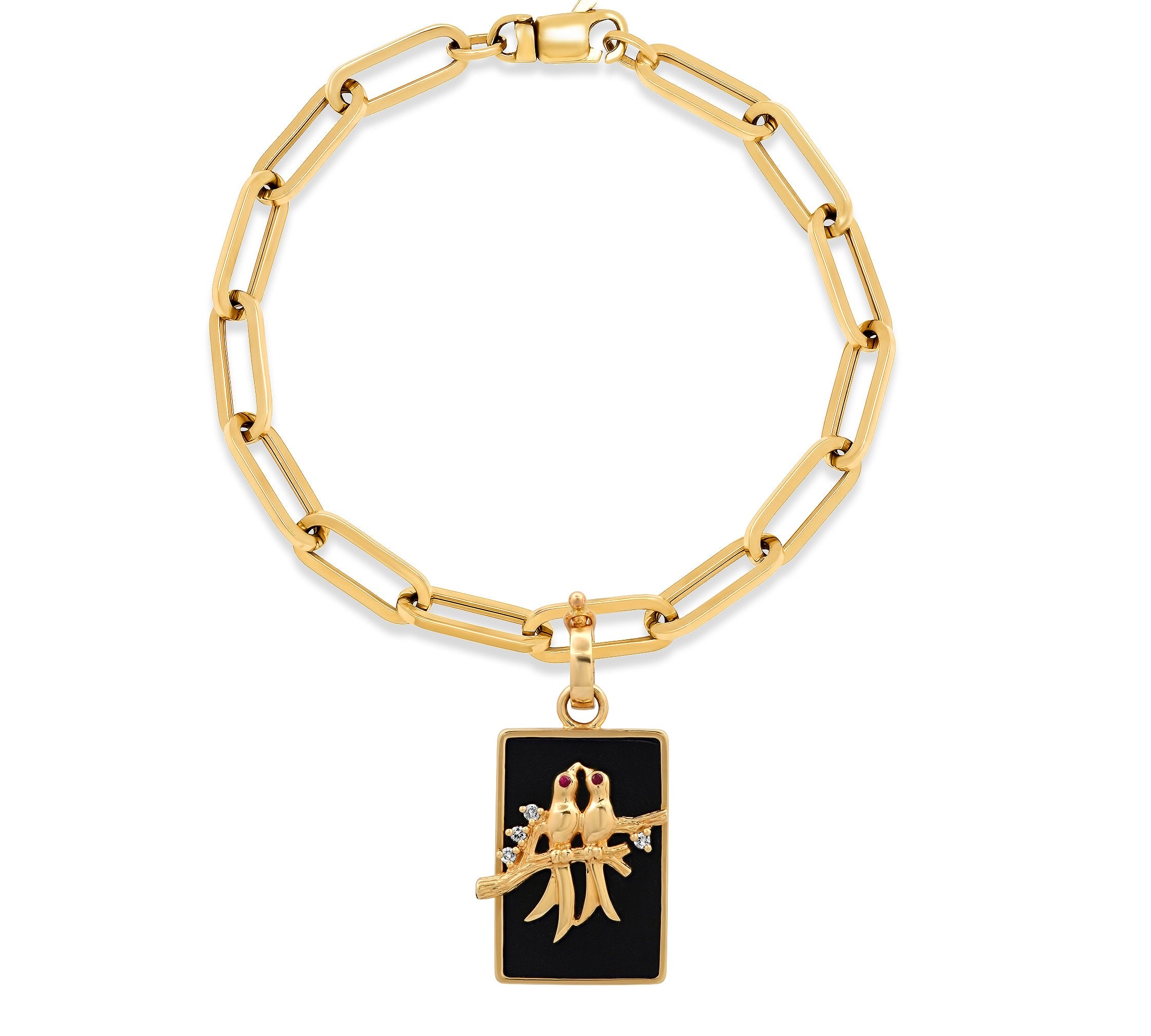 Paperclip Bracelet With Small Lovebirds Pendants Charm Bracelet Helena Rose Jewelry Onyx  