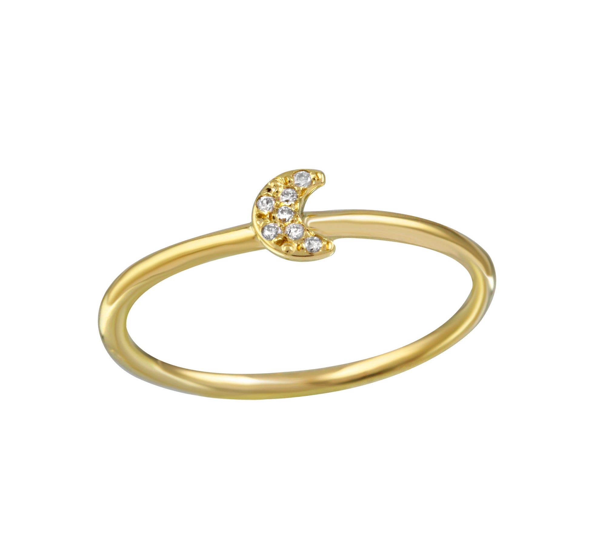 Pave Moon Ring Band Jaine K Designs Yellow Gold  