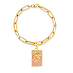 Paperclip Bracelet With Small Lovebirds Pendants Charm Bracelet Helena Rose Jewelry Pink Opal  