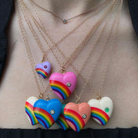 EYIKA Bohemian Colorful Rainbow Heart Pendant Charms Necklace Vintage  1980's Style Jewelry for Women Copper Zircon Gold Choker