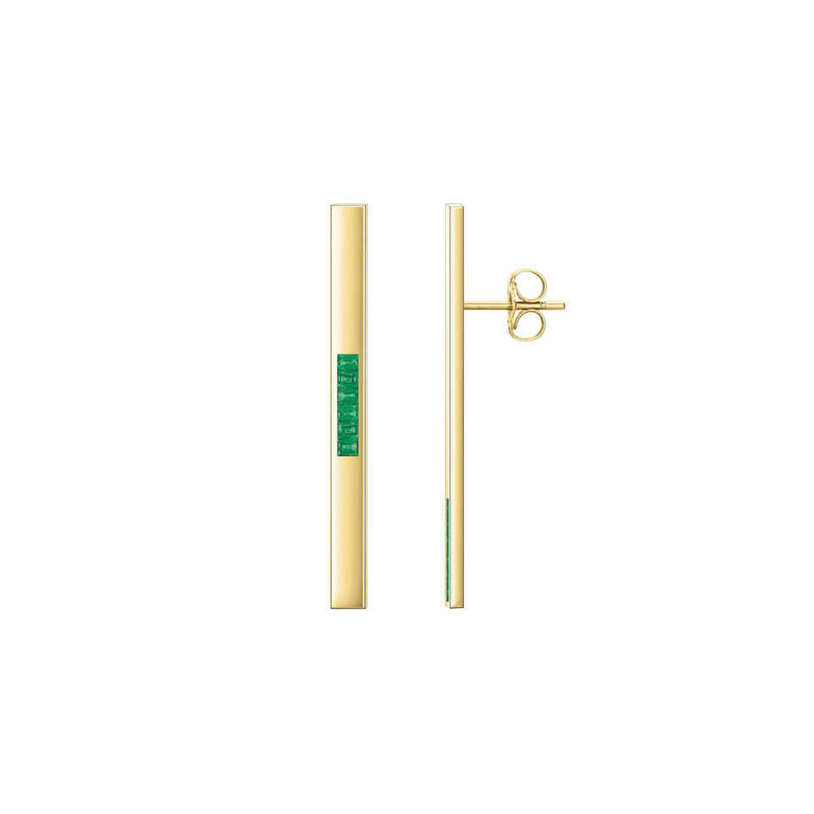 Gold Stix Earrings with Emerald Baguettes Studs Tracee Nichols Lower Emerald Stones  