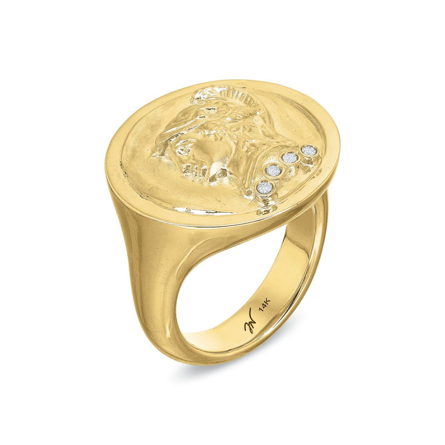 Roman Token Signet Ring Statement Tracee Nichols Yellow Gold with White Diamonds 5.5 