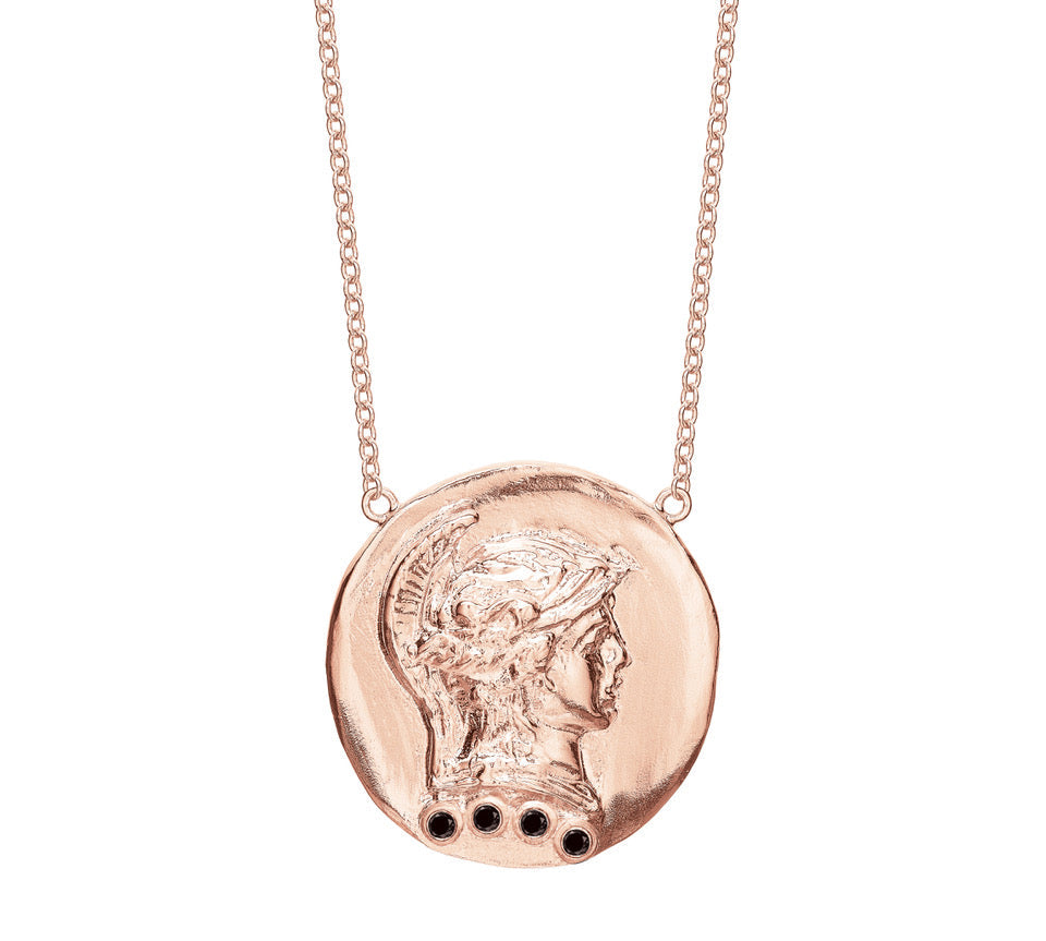 Roman Token Courage Necklace Pendant Tracee Nichols Rose Gold Black Diamonds 
