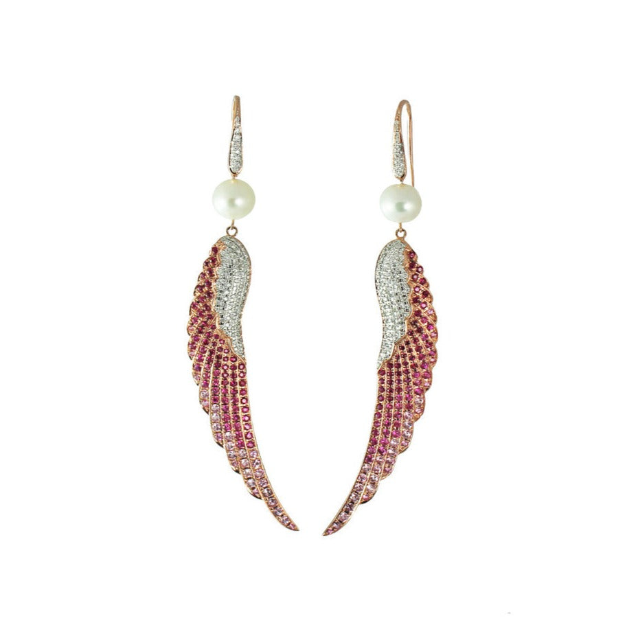 Pave Diamond Sapphire Wing Earrings Drop Earrings Hanut Singh