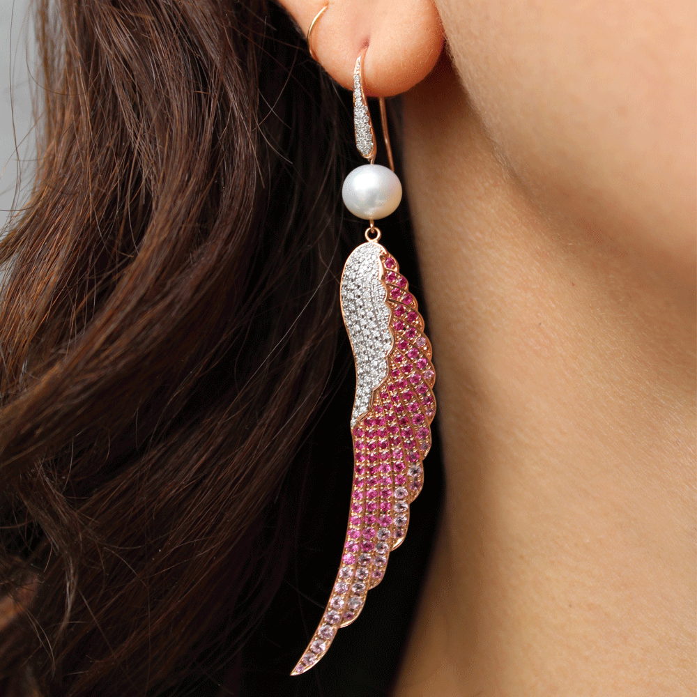Pave Diamond Sapphire Wing Earrings Drop Earrings Hanut Singh