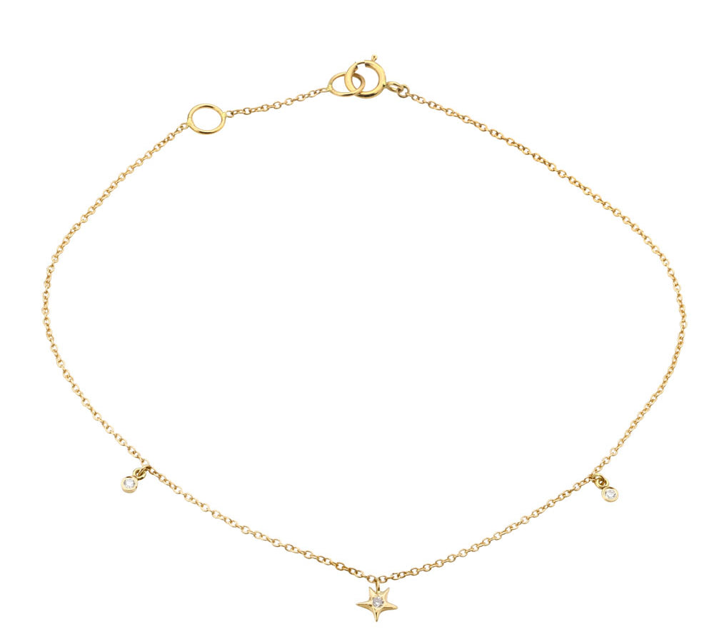 Yellow Gold Star and Diamond Charm Bracelet Chain Bracelet Jaine K Designs   