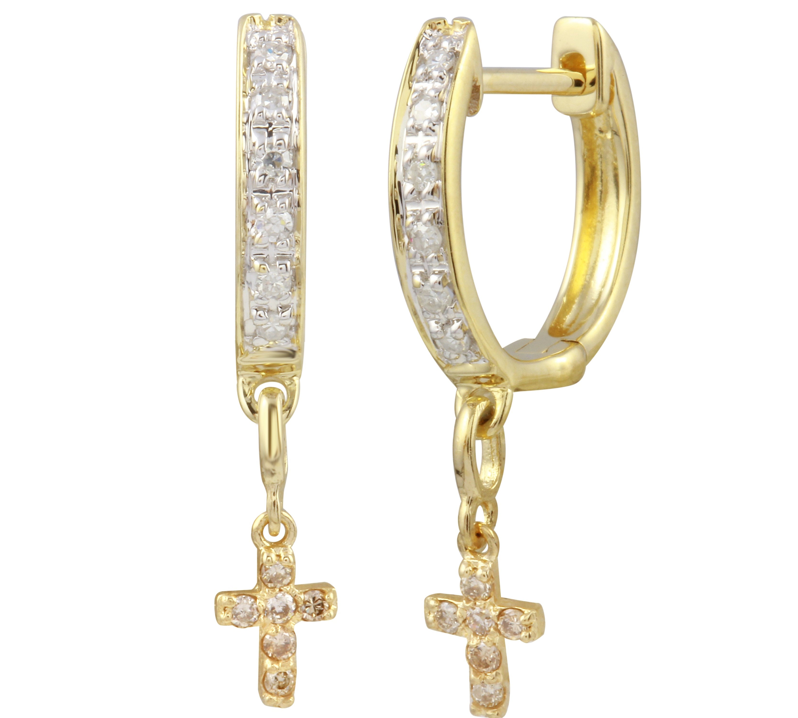 Cross Pave Huggies Huggie Earrings Jaine K Designs Yellow Gold  